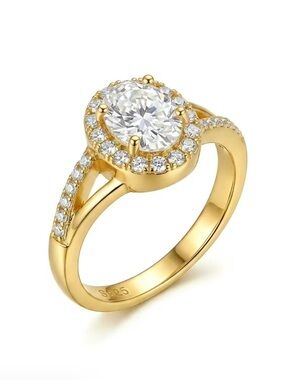 GRA certified Moissanite Diamond 1.5 CT 14k gold over Sterling Silver ring NEW